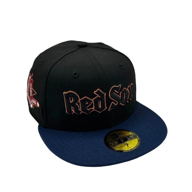 New Era Boston Red Sox fitted hat red colorway - New Era Drops Gothic Script Red Sox Fitted with Custom Side Patch