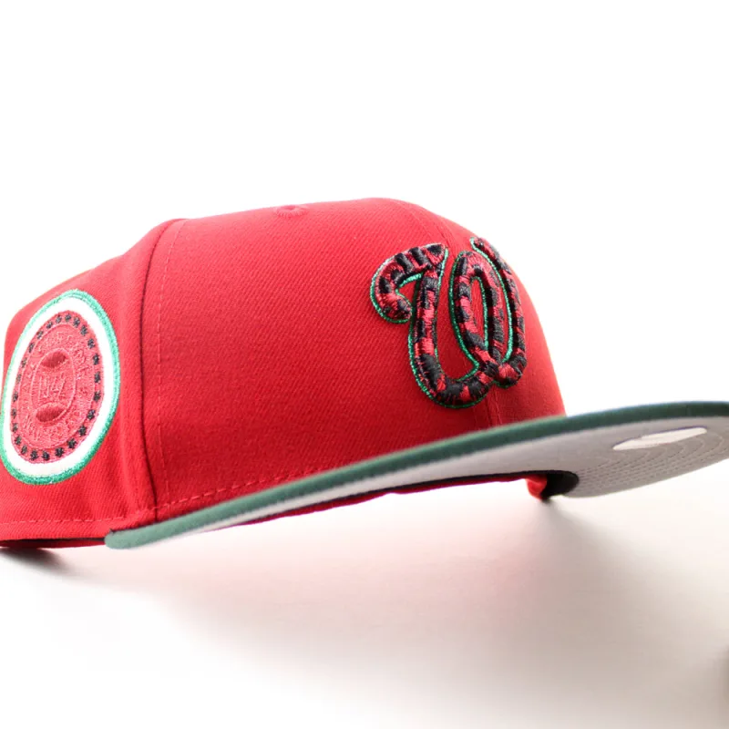 New Era Washington Nationals fitted hat Scarlet Red Dark Green Gray Bottom colorway - 1942 All-Star Game Fitted: New Era Honors the Washington Nationals in Scarlet and Green