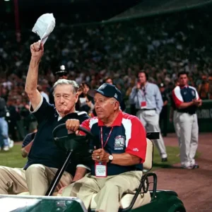 Ted Williams greeted by All-Stars at the 1999 All-Star Game at Fenway Park