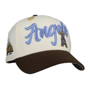 New Era Los Angeles Angels fitted hat white, grey, walnut, chrome colorway - New Era Drops Clean Anaheim Angels Script Fitted in Chrome and Walnut