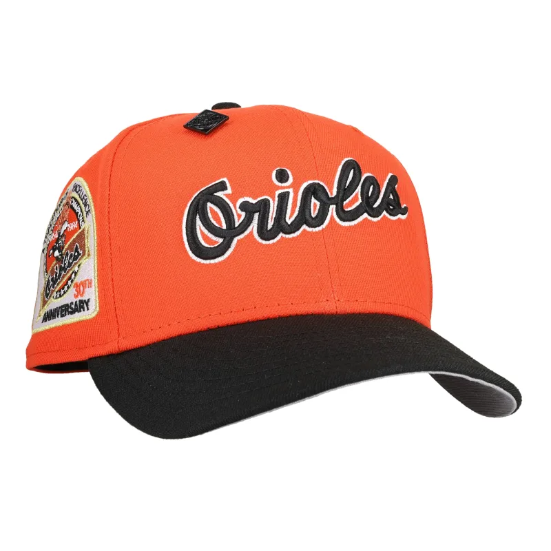 New Era Baltimore Orioles fitted hat black, grey, orange colorway - Baltimore Orioles 30th Anniversary Metallic Orange/Black 59Fifty Fitted Hat
