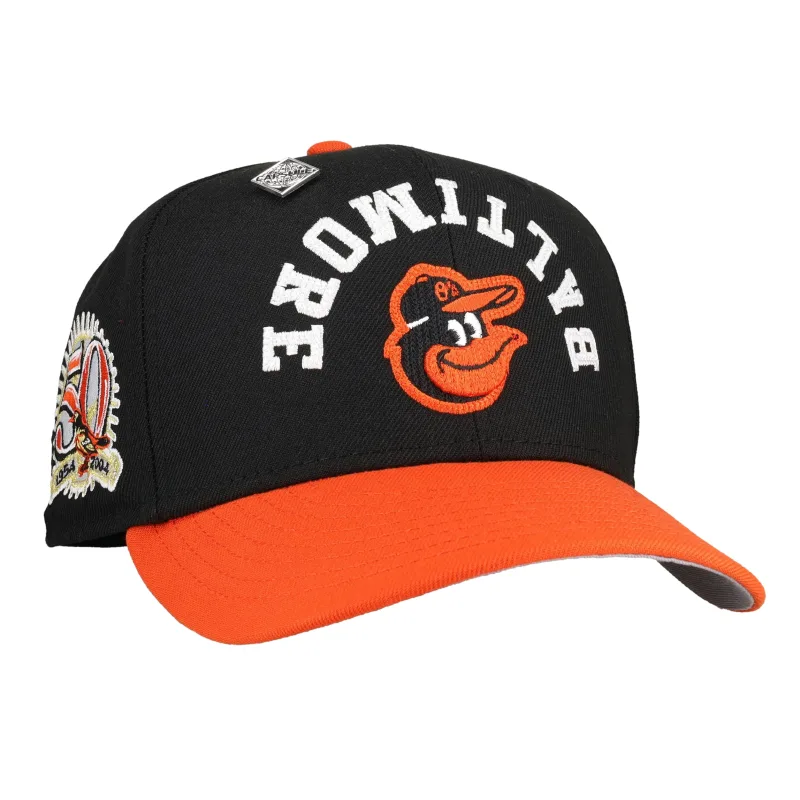 New Era Baltimore Orioles fitted hat black, grey colorway - Baltimore Orioles 50th Anniversary Upside Down Chainstitch 59Fifty Fitted Hat