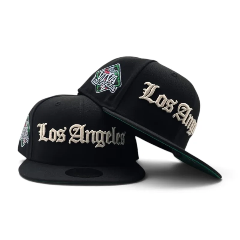 New Era Los Angeles Dodgers fitted hat black, green colorway - New Era Drops Fresh Dodgers Fitted with VIVA Los Dodgers Side Patch