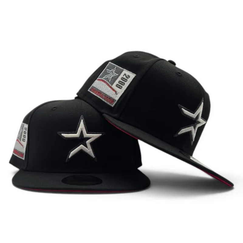 New Era Houston Astros fitted hat black, red colorway - Black Houston Astros Red Bottom 2000 Inaugural Season Side Patch New Era 59Fifty Fitted