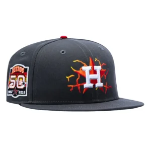 New Era Houston Astros fitted hat Graphite colorway - New Era 59Fifty Molten Lava Houston Astros 50th Anniversary Patch Hat – Graphite