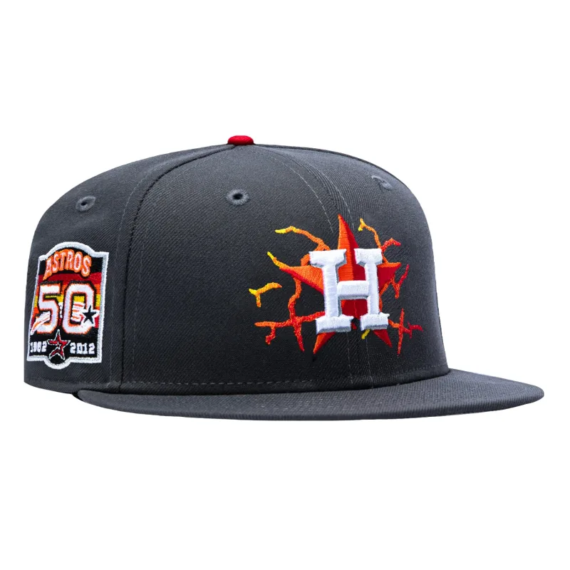 New Era Houston Astros fitted hat Graphite colorway - New Era 59Fifty Molten Lava Houston Astros 50th Anniversary Patch Hat – Graphite
