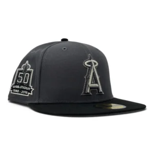New Era Los Angeles Angels fitted hat black, gray colorway - Los Angeles Angels 50th Anniversary New Era Fitted Hat-Black Dark Gray