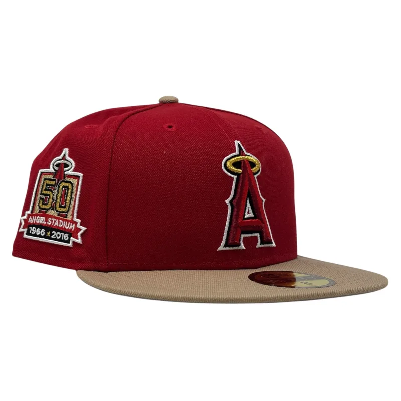 New Era Los Angeles Angels fitted hat red, tan colorway - Los Angeles Angels 50th Anniversary New Era Fitted Hat-Red Tan