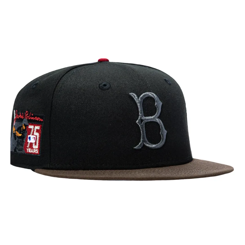 New Era Los Angeles Dodgers fitted hat Black, Brown colorway - New Era 59Fifty Brooklyn Dodgers Jackie Robinson 75th Anniversary Patch Hat – Black, Brown