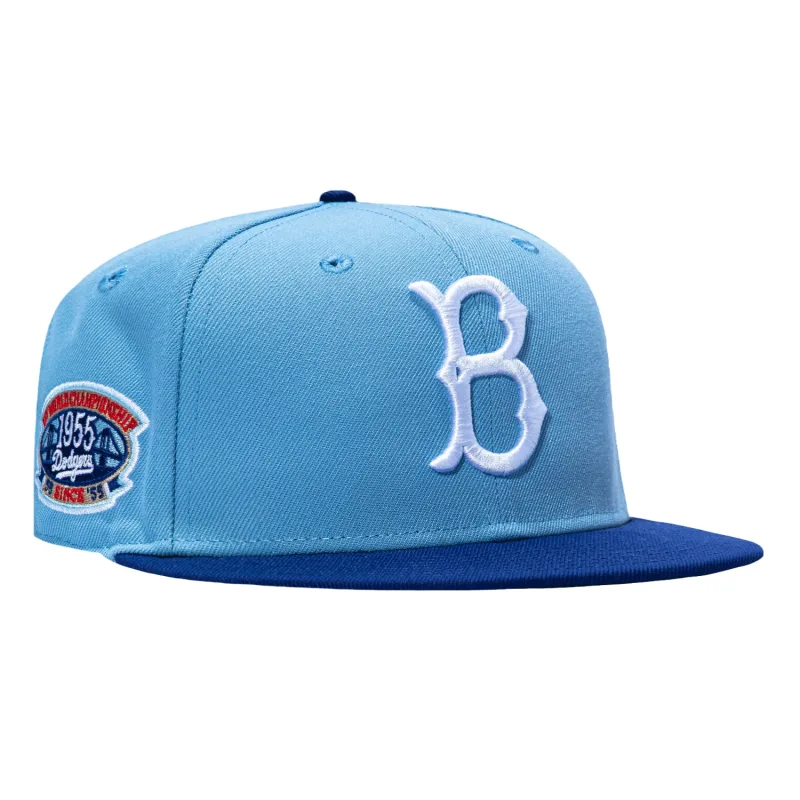 New Era Los Angeles Dodgers fitted hat Light Blue, Royal colorway - New Era 59Fifty Brooklyn Dodgers 1955 World Series Patch Hat – Light Blue, Royal