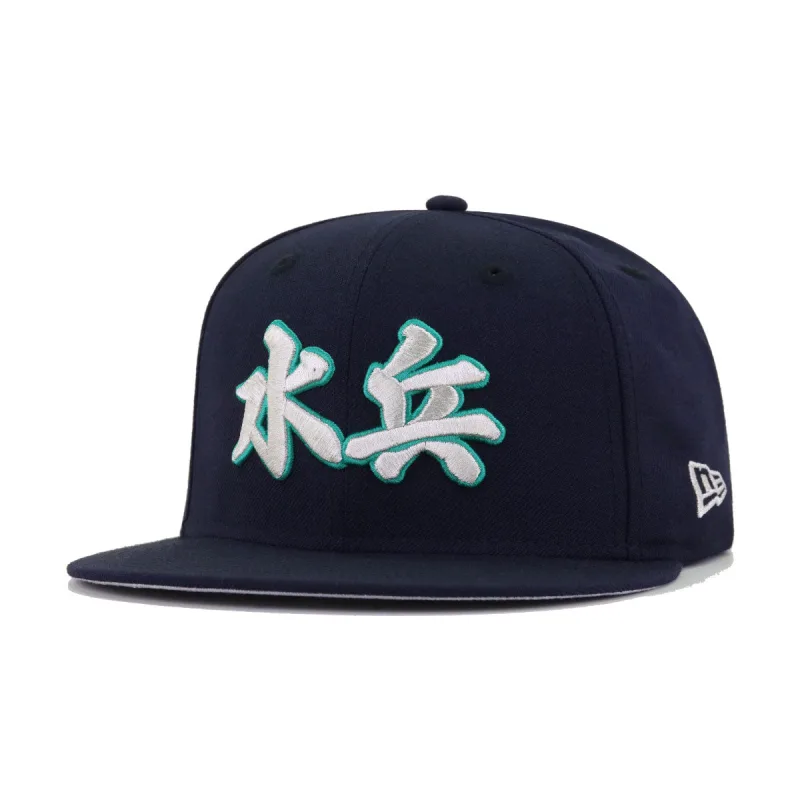 New Era Seattle Mariners fitted hat navy, green, silver colorway - New Era Drops Clean Seattle Mariners Kanji Fitted in Navy