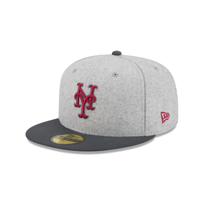 New Era New York Mets fitted hat gray colorway - New Era Drops Clean Mets Fitted in Gray Herringbone