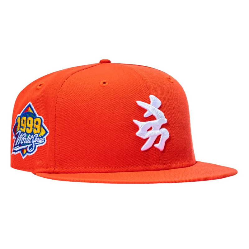 New Era New York Yankees fitted hat Orange, White colorway - New Era 59Fifty New York Yankees 1999 World Series Patch Kanji Hat – Orange, White