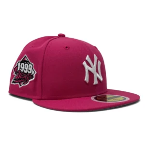 New Era New York Yankees fitted hat pink colorway - New York Yankees 1999 World Series New Era fitted Hat-Dark Pink