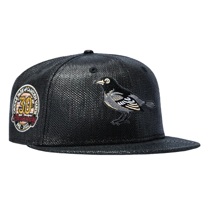 New Era Baltimore Orioles fitted hat Black Raffia colorway - Spooky Szn Fitted: New Era Haunts Camden Yards With Orioles 1998 30th Anniversary Patch Hat