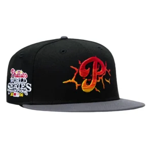 New Era Philadelphia Phillies fitted hat Black, Graphite colorway - New Era 59Fifty Molten Lava Philadelphia Phillies 2009 World Series Patch Hat – Black, Graphite