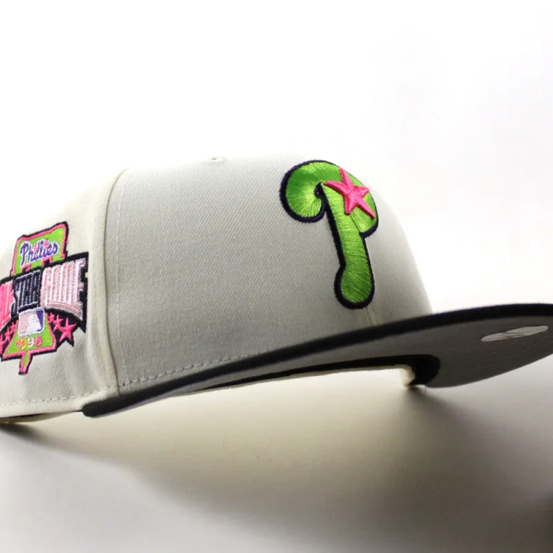 New Era Philadelphia Phillies fitted hat Chrome White Black Gray Under Brim colorway - Philadelphia Phillies 1996 All Star Game 59Fifty New Era Fitted Hat (Chrome White Black Gray Under Brim)