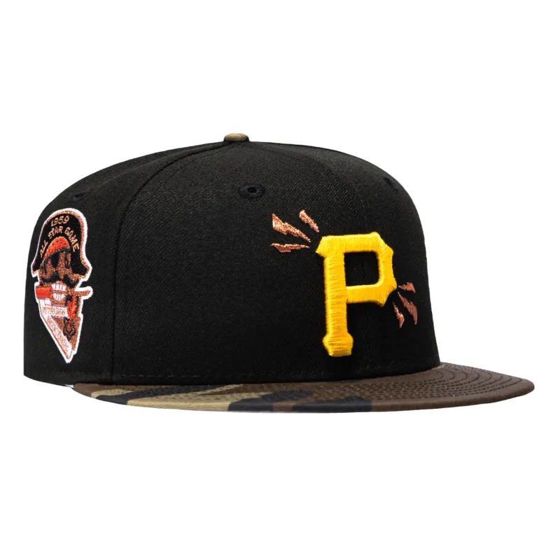 New Era Pittsburgh Pirates fitted hat Black, Camo colorway - New Era 59Fifty Pittsburgh Pirates 1959 All Star Game Patch Bolt Hat – Black, Camo