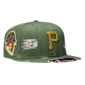 New Era Pittsburgh Pirates fitted hat Olive, Metallic Gold colorway - New Era 59Fifty Spooky Szn Pittsburgh Pirates 1959 All Star Game Patch Hat – Olive, Metallic Gold