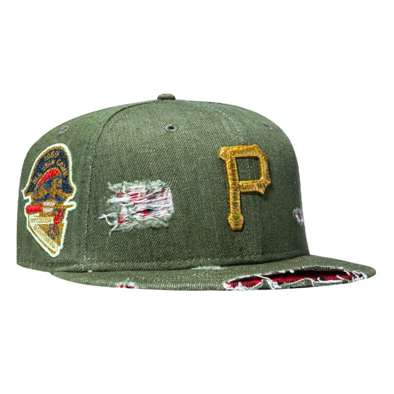 New Era Pittsburgh Pirates fitted hat Olive, Metallic Gold colorway - New Era 59Fifty Spooky Szn Pittsburgh Pirates 1959 All Star Game Patch Hat – Olive, Metallic Gold