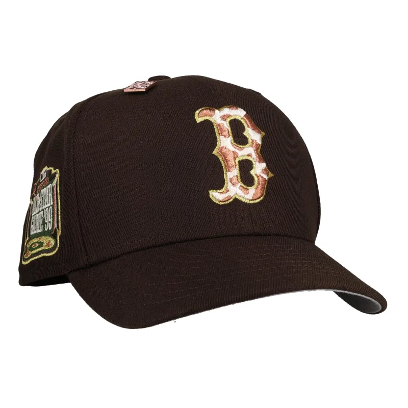 New Era Boston Red Sox fitted hat grey, red, brown, walnut colorway - 1999 All-Star Game Fitted: New Era’s Red Sox Walnut Cow Print 59Fifty Pays Tribute to Fenway’s Midsummer Classic