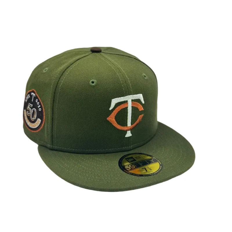 New Era Minnesota Twins fitted hat green colorway - New Era Drops Rifle Green Twins Fitted with Farewell Fall Side Patch
